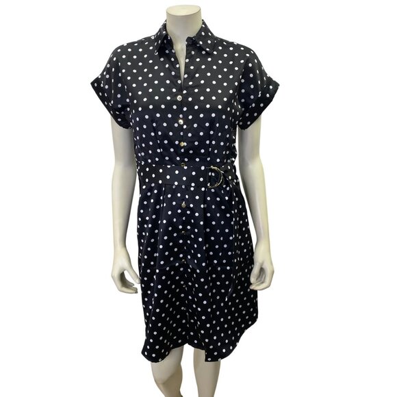 French‎ Connection Women's Satin Blk/White Polka Dot Dress Md NWT - Picture 1 of 12